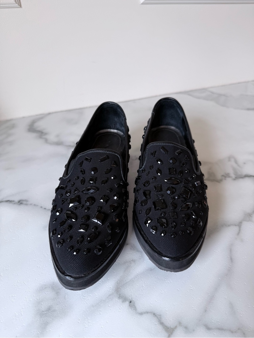 Donald J. Pliner Black Embellished Loafers Elevated Basic Whimsigoth size 6.5